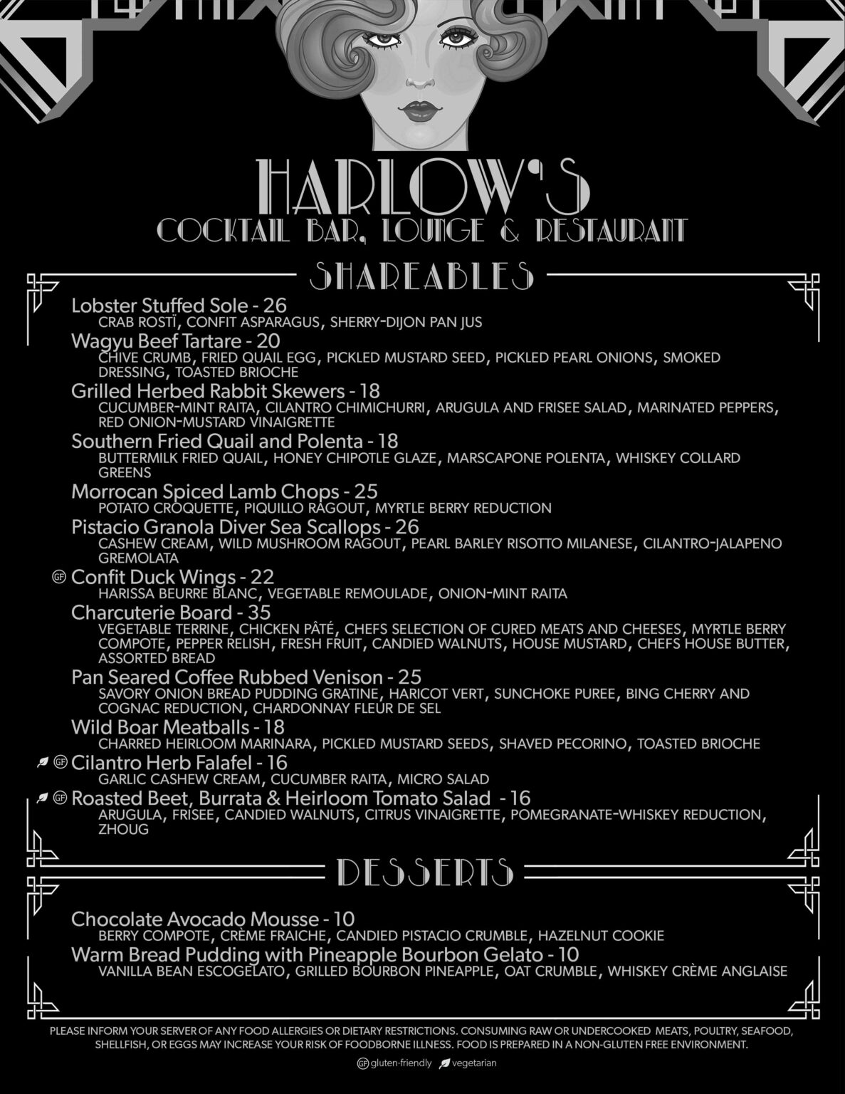 Menu Harlow's