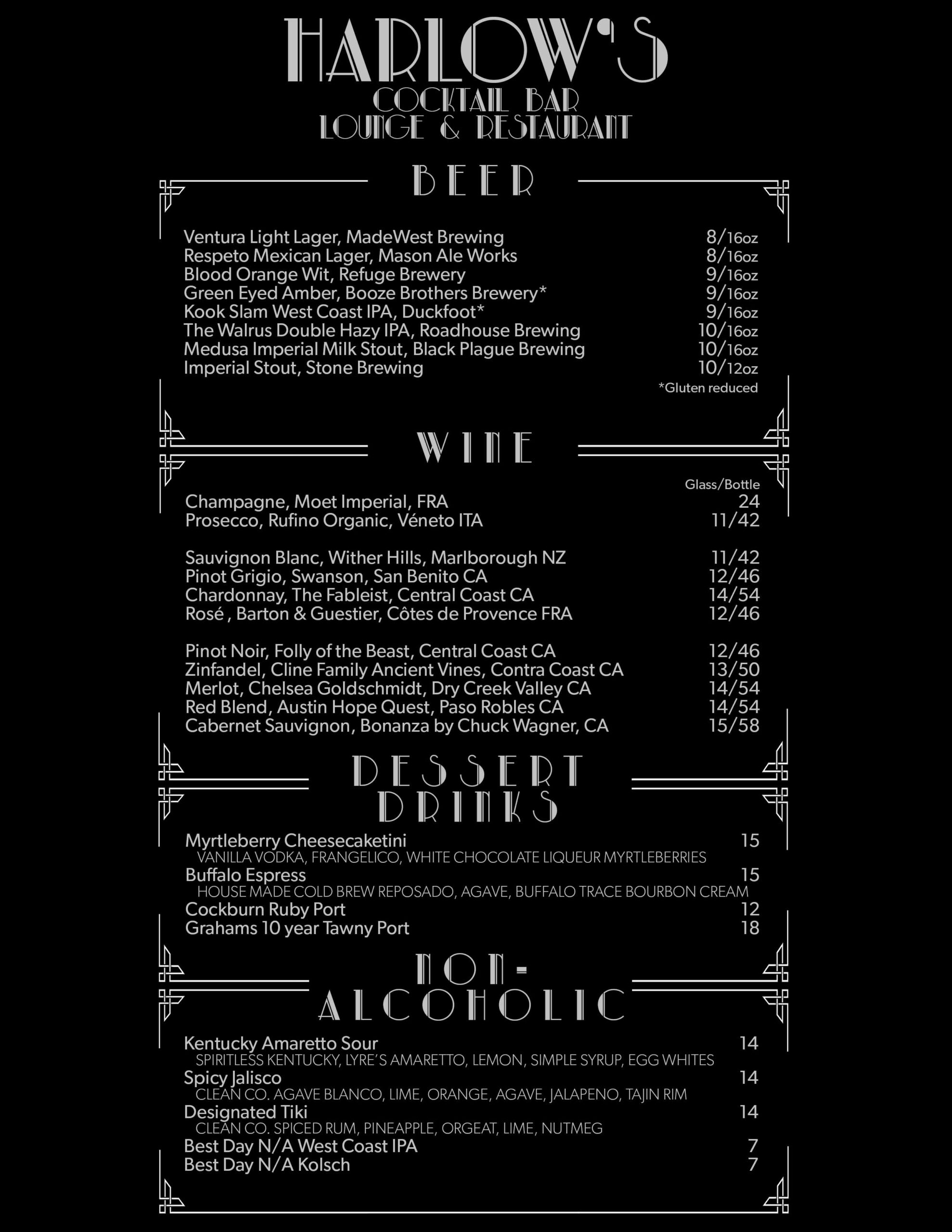 Menu Harlows 8813